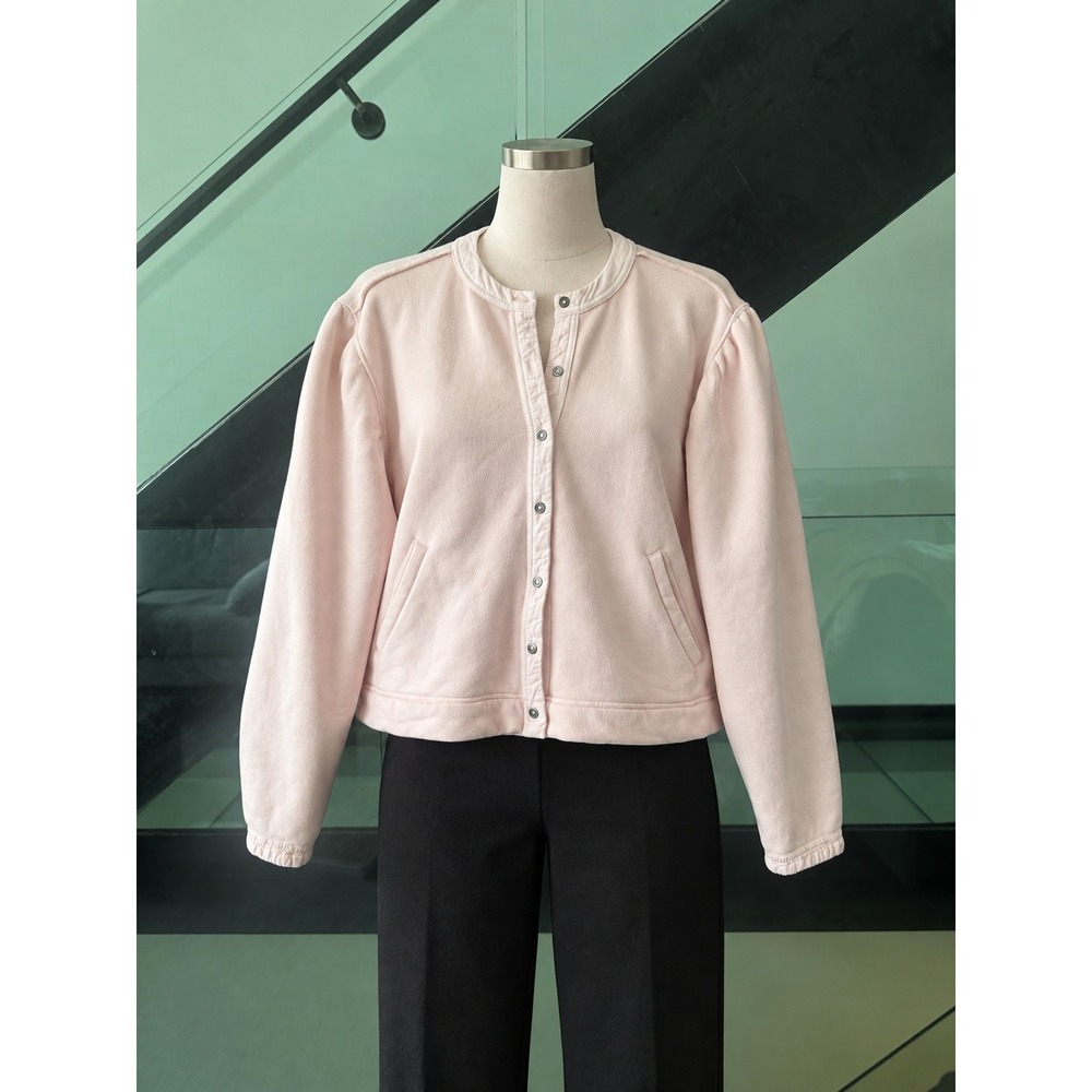 Free People Pink Puff Sleeve Button Front Sweatshirt Jacket XS